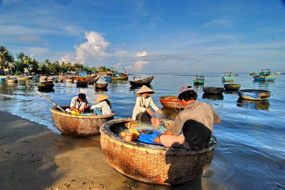 Fishermen are working in Rach Vem Fishing Village 